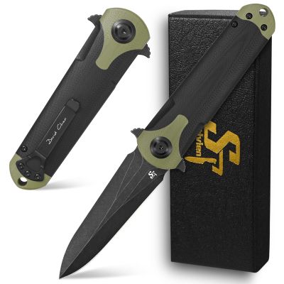Sitivien ST158 Folding Pocket Knife,Titanium Plating Black Stonewashed DC53 Steel Blade with G10 Handle Chinese Zodiac Series EDC Tool Knife for Outdoor Camping,Hiking,Hunting,Fishing(Black+Green) 