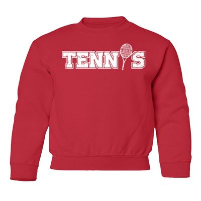 superhotapparel Tennis Racquet Sports Fans Tennis Lover Tee Gift Youth Crewneck Sweatshirt (Red, Youth Small)