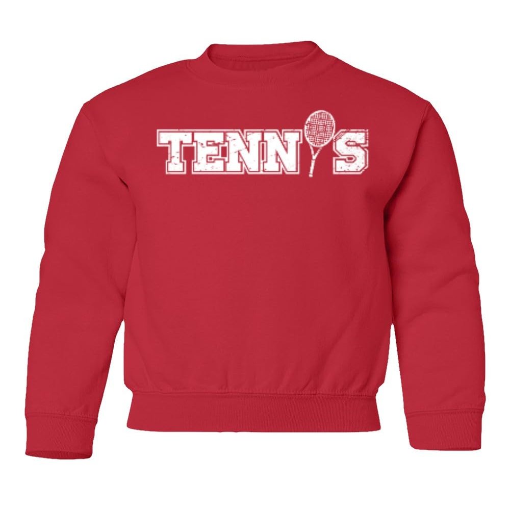 superhotapparel Tennis Racquet Sports Fans Tennis Lover Tee Gift Youth Crewneck Sweatshirt (Red, Youth Small)