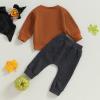 allshope Toddler Baby Boy Halloween Outfits Tracksuit Pumpkin Print Long Sleeve Sweatshirt Elastic Pants Cute Infant Fall Clothes (Earthy Yellow, 2-3T) view 3