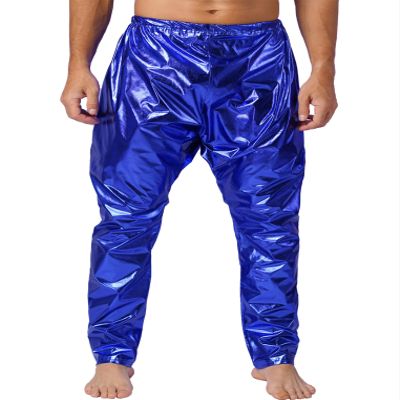 Freebily Men's Shiny Metallic Dance Bloomers Trousers Jazz Hip Hop Street Dance Harem Pants Royal Blue Medium