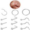 18g Silver Nose Rings Hoop and 20g Nose Studs Sets for Women Men,Hypoallergenic 316L Surgical Stainless Steel L Shape/Corkscrew/Straight Nose Studs Nose Screw Bone 1.5/2/3mm CZ Piercings Jewelry 12Pcs view 1