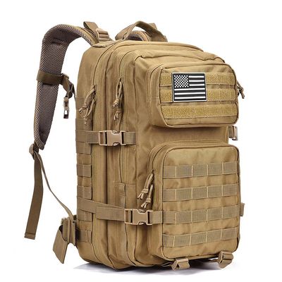 TELOSPORTS 45L Military Tactical Backpack Large Army Assault Pack Molle Bag Backpacks Hiking Treeking Rucksack (khaki)