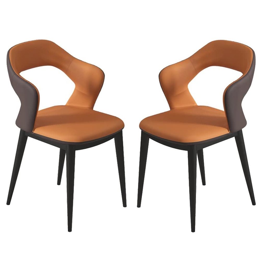 Dining Chair Kitchen Dining Room Furniture Chairs Leather Dining Chair Set of 2 Kitchen Living Room Lounge Counter Chairs Ergonomic Seat Sturdy Carbon Steel Metal Legs (Color : Orange)