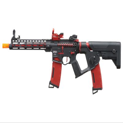 Lancer Tactical Proline Enforcer Bluebird Skeleton Steel Airsoft AEG Adjustable Stock w/Fast Trigger & Mosfet (Red Dot & Two Magazines Included) (Black/Red)