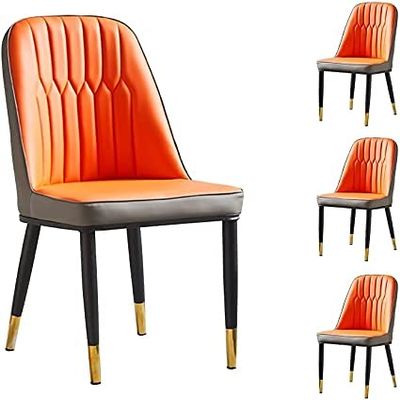 Dining Chair Modern Dining Room Chair Set of 4 Metal Chair Legs PU Leather Backrest Chair Living Room Hotel Sales Office Reception Chair (Color : Orange)