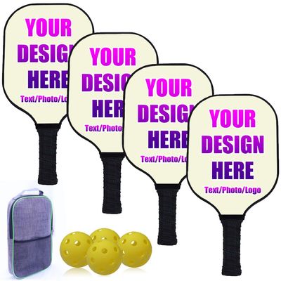iPrint Custom Pickleballs Paddles Set Personalized Pickleballs Paddles with Comfort Grip, Customized with Photo Text Logo, Set of 4 Paddles with 4 Balls and 1 Portable Carry Bag, Beige
