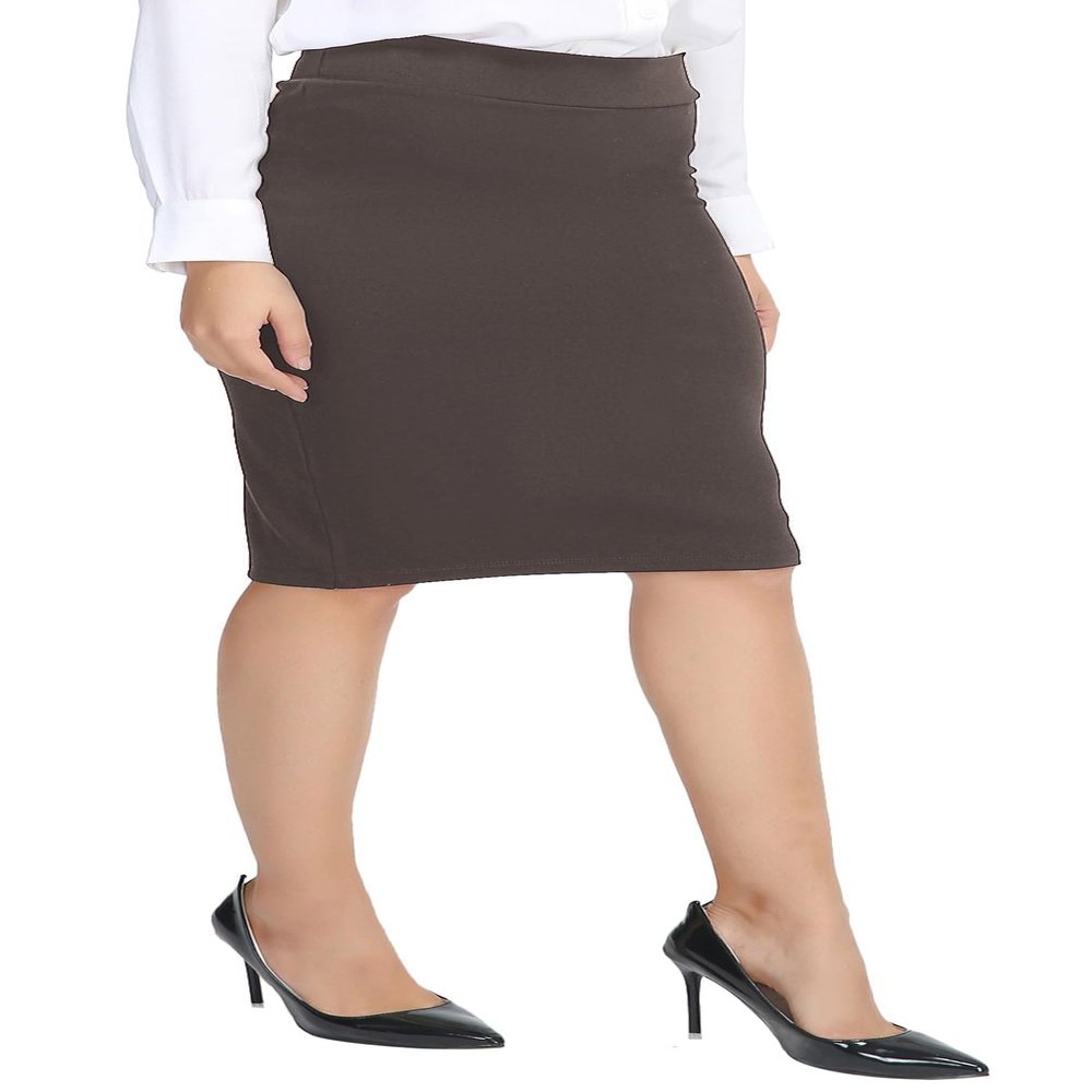 Urban CoCo Women's Elastic Waist Stretch Bodycon Midi Pencil Skirt (XL, Brown)