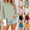 Jielayou Womens Casual Crewneck Sweatshirts Fall Long Sleeve Pullover Tops Drop Shoulder Oversized Sweatshirt Solid Color Ribbed Cuffs Hem Loose Fit Cute Tunic Tops Fall 2023 Trendy Clothes view 2