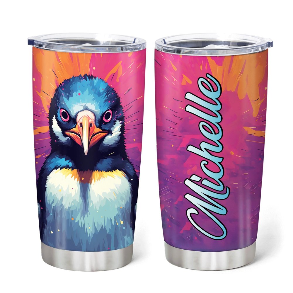 Hyturtle Personalized Gifts For Penguin Lover - Penguin Printed Custom Name Stainless Steel Tumbler 20oz With Lid - Idea Animal Lover Gifts For Women Girl kids On Birthday, Christmas