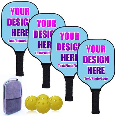 iPrint Customized Pickleballs Paddles Set, Personalized with Photo Text Logo Pickle Ball Paddles Set of 4 with 4 Pickleballs Balls and 1 Bag, Pickleballs Rackets Gifts for Women Men, Sky Blue