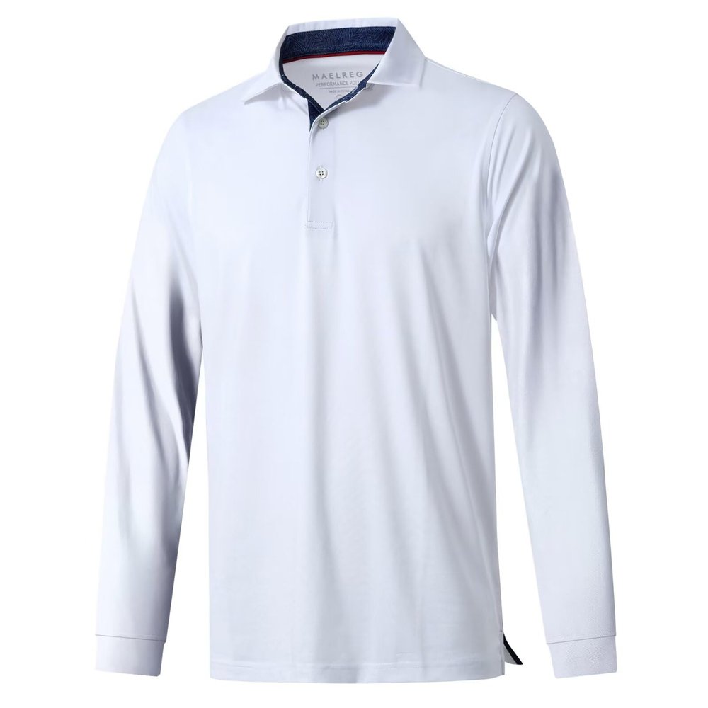 M MAELREG Golf Polo Shirts for Men Long Sleeve Lightweight 3 Button Quick Dry Performance Activewear Golf Polos for Men