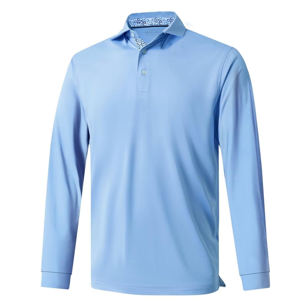 M MAELREG Long Sleeve Golf Shirt Men Performance Tennis Athletic Golf Polo Long Sleeve Shirts for Men Light Blue