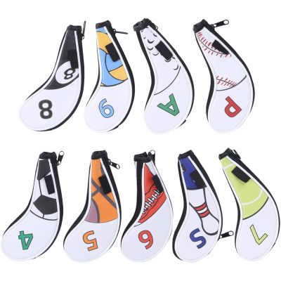 9Pcs Golfs Iron HeadCovers, PU Leather Waterproof Golfs Club Skull Cover, Sport Pattern Golfs Club HeadCovers Sets, Fits Most Clubs