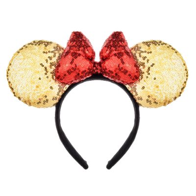 A Miaow 3D Black Mouse Sequin Ears Headband MM Glitter Butterfly Hair Clasp Park Supply Adults Women Photo Accessory (Golden and Red)