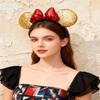 A Miaow 3D Black Mouse Sequin Ears Headband MM Glitter Butterfly Hair Clasp Park Supply Adults Women Photo Accessory (Golden and Red) view 2