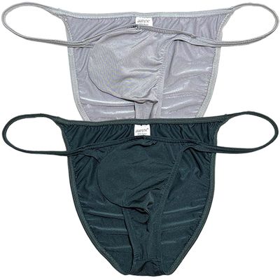 Jaxu Men's Bodybuilding Posing String Bikini Briefs Underwear Male Contour Pouch Cheeky Briefs Silky Soft Thin Underpants 2-Pack(Light Gray,Black Green) XL