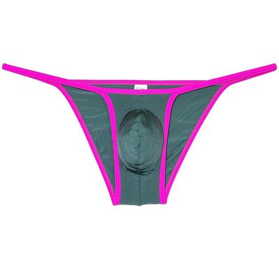 Jaxu Mens Ultra Tiny Bikini Briefs Underwear Male Contour Pouch Cheeky Briefs Open Side Ice Silk Underpants Sheer Bottoms Black Green L