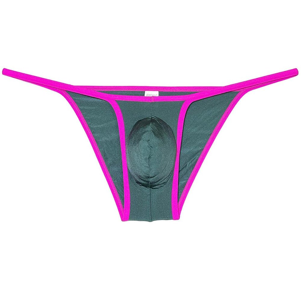 Jaxu Mens Ultra Tiny Bikini Briefs Underwear Male Contour Pouch Cheeky Briefs Open Side Ice Silk Underpants Sheer Bottoms Black Green L