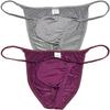 Jaxu Men's Bodybuilding Posing String Bikini Briefs Underwear Male Contour Pouch Cheeky Briefs Silky Soft Thin Underpants 2-Pack(Gray,Wine Red) L view 1