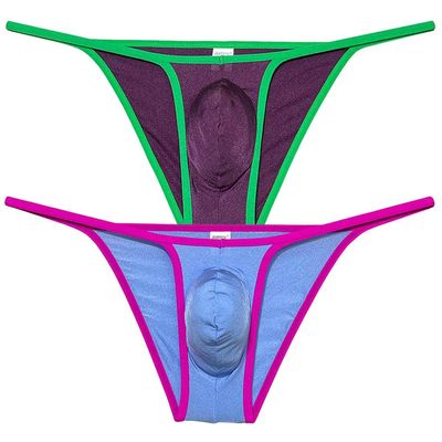 Jaxu Mens Ultra Tiny Bikini Briefs Underwear Male Contour Pouch Cheeky Briefs Open Side Ice Silk Underpants Sheer Bottoms 2-Pack(Purple,Light Blue) XL