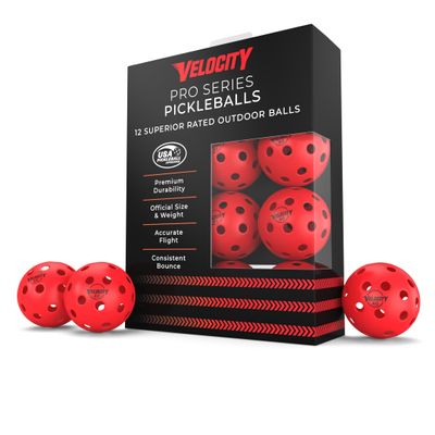 Velocity Outdoor Pickleball Balls, 12 Pack in Red - USAPA Approved Official Size and Weight 40 Hole Pickleballs
