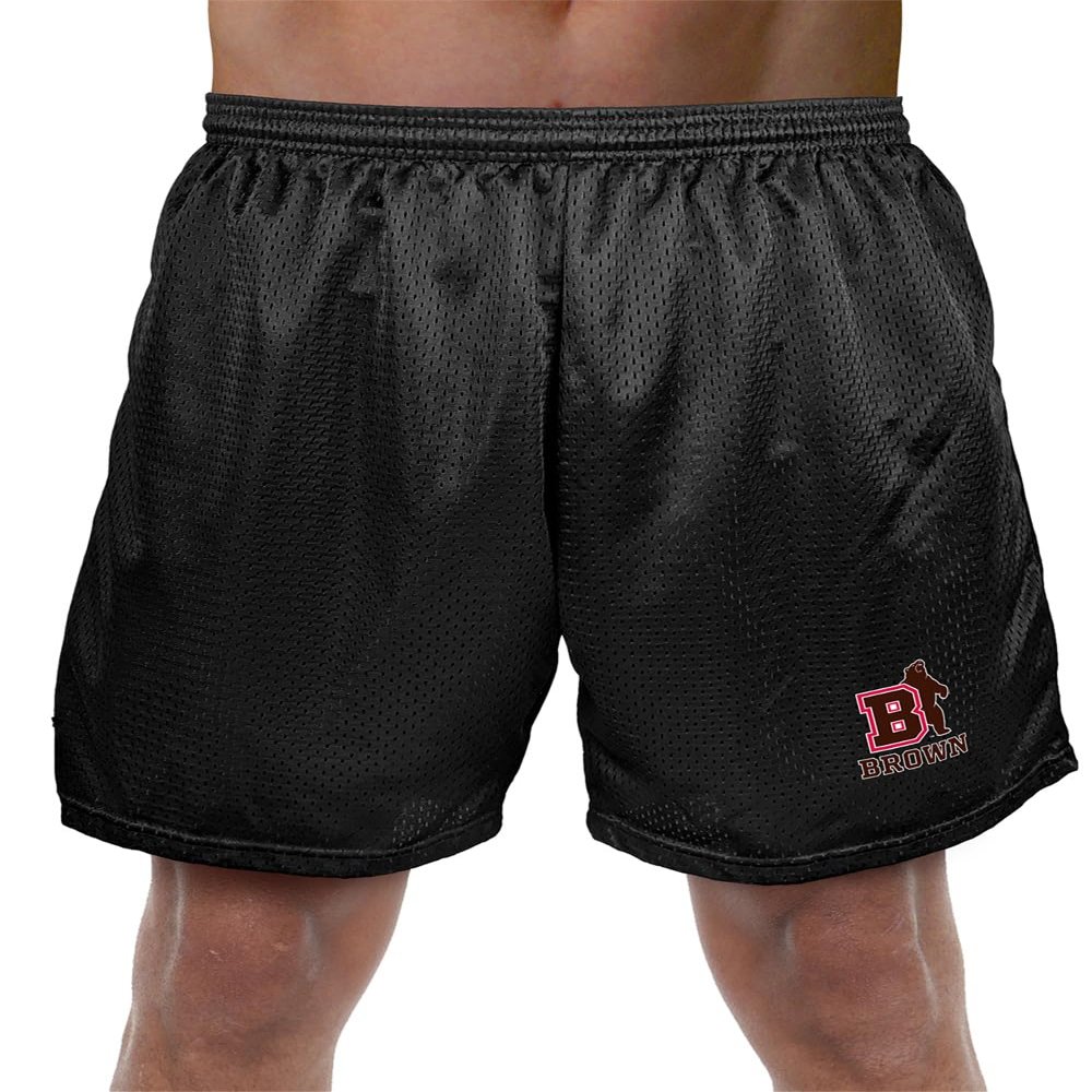 Campus Lab Brown University Primary Mark Men's Adult Athletic Gym Shorts 7" Inseam, Black, Small