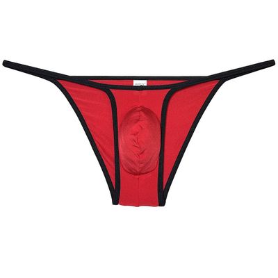 Jaxu Mens Ultra Tiny Bikini Briefs Underwear Male Contour Pouch Cheeky Briefs Open Side Ice Silk Underpants Sheer Bottoms Red XL