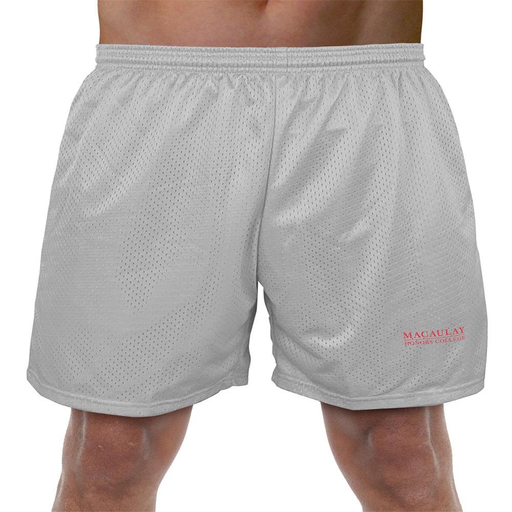 Campus Lab Macaulay Honors College Primary Mark Men's Adult Athletic Gym Shorts 7" Inseam, Silver, Small
