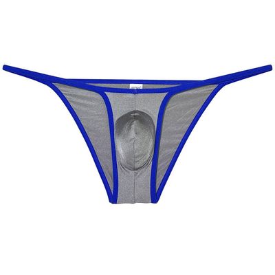 Jaxu Mens Ultra Tiny Bikini Briefs Underwear Male Contour Pouch Cheeky Briefs Open Side Ice Silk Underpants Sheer Bottoms Gray XL