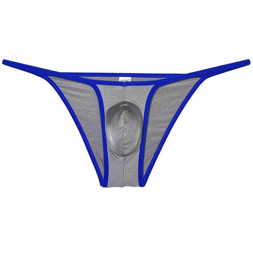 Jaxu Mens Ultra Tiny Bikini Briefs Underwear Male Contour Pouch Cheeky Briefs Open Side Ice Silk Underpants Sheer Bottoms Gray XL