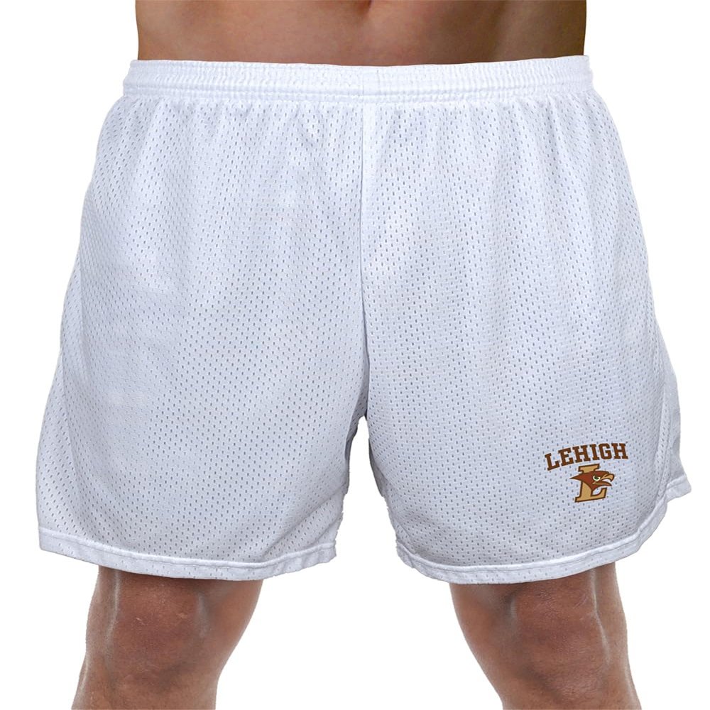 Campus Lab Lehigh University Primary Mark Men's Adult Athletic Gym Shorts 7" Inseam, White, 2X-Large
