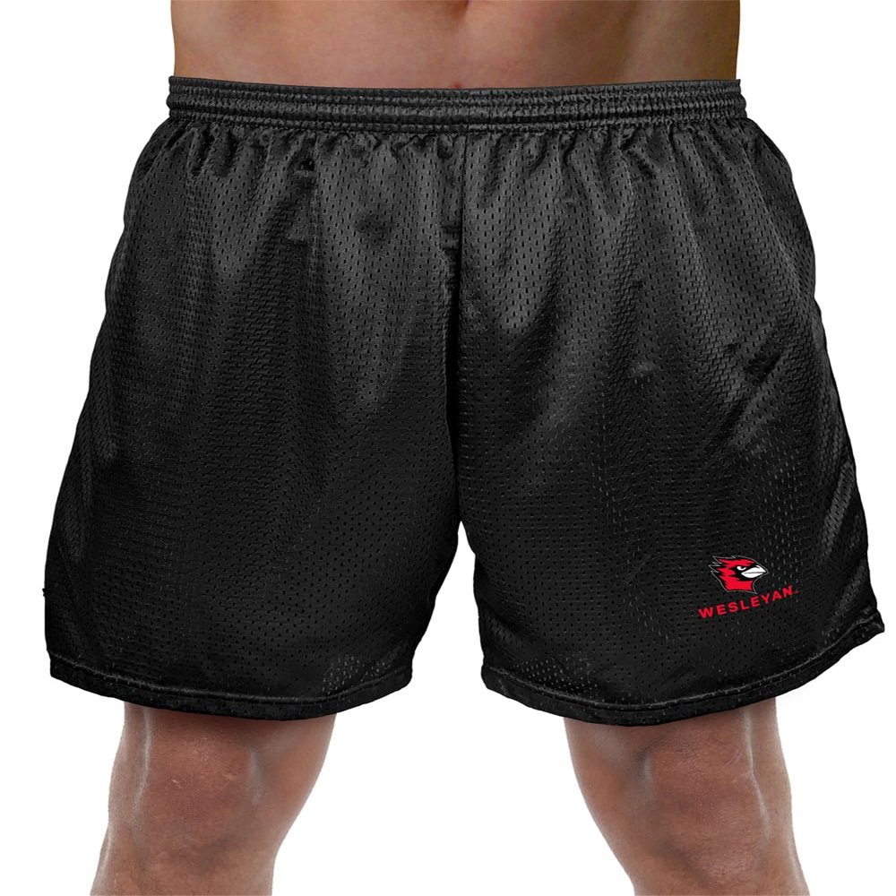 Campus Lab Wesleyan University Primary Mark Men's Adult Athletic Gym Shorts 7" Inseam, Black, Large