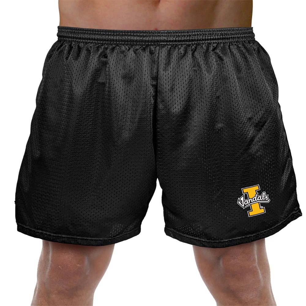 University of Idaho Primary Mark Men's Adult Athletic Gym Shorts 7" Inseam, Black, X-Large