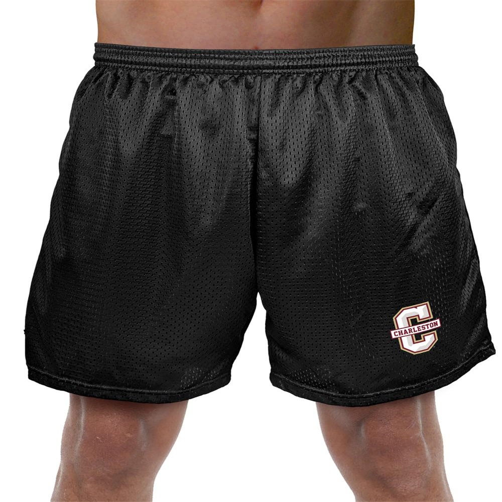 Campus Lab College of Charleston Primary Mark Men's Adult Athletic Gym Shorts 7" Inseam, Black, Medium