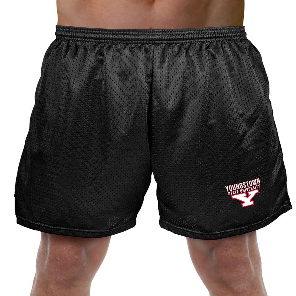 Campus Lab Youngstown State University Primary Mark Men's Adult Athletic Gym Shorts 7" Inseam, Black, Large