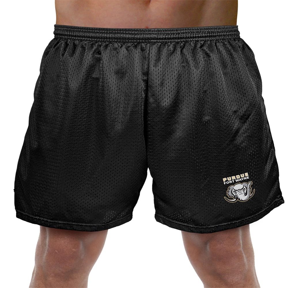 Purdue University Fort Wayne Primary Mark Men's Adult Athletic Gym Shorts 7" Inseam, Black, 2X-Large
