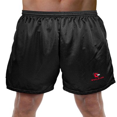 Campus Lab Wesleyan University Primary Mark Men's Adult Athletic Gym Shorts 7" Inseam, Black, 2X-Large