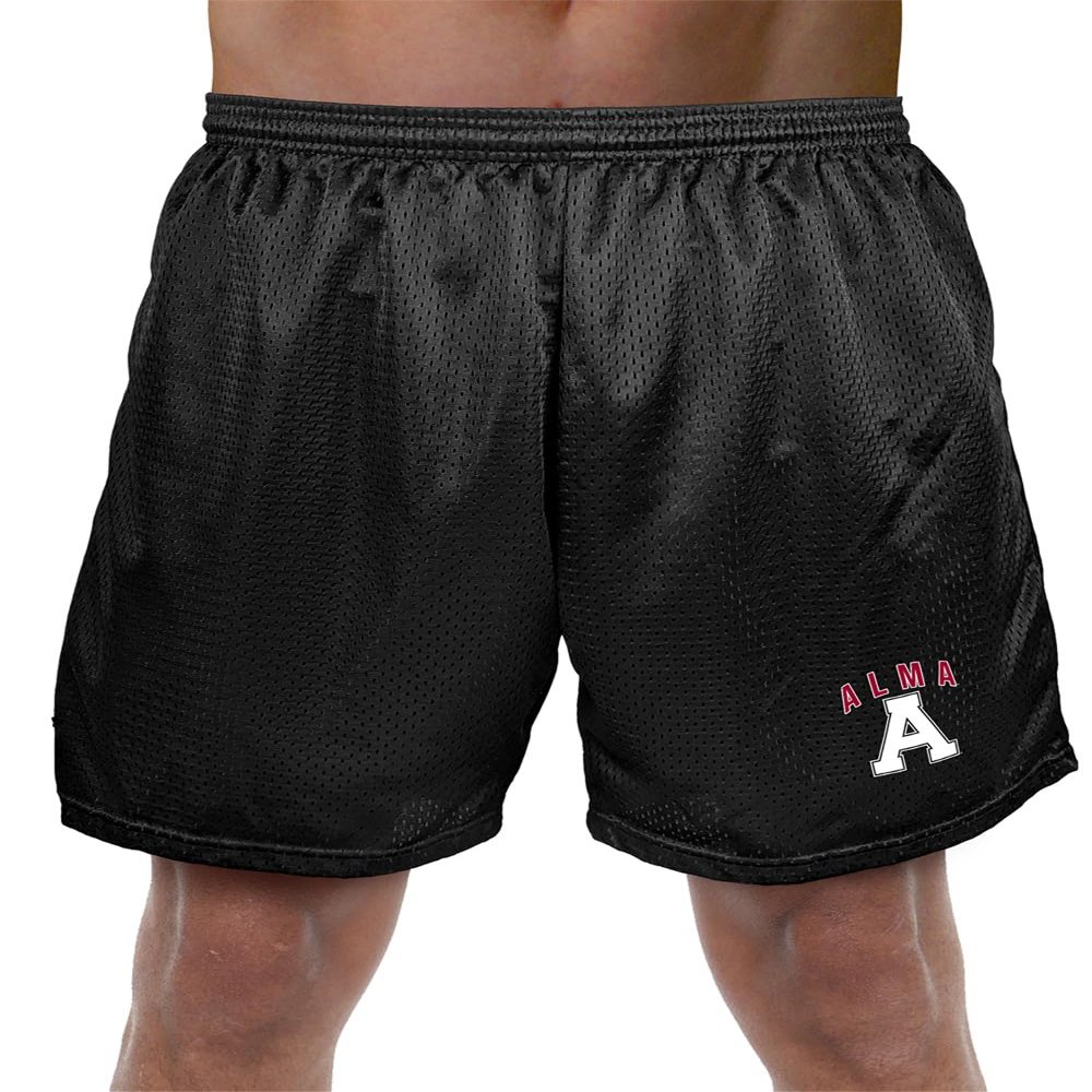 Campus Lab Alma College Primary Mark Men's Adult Athletic Gym Shorts 7" Inseam, Black, X-Large