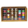 36 Fly Tying Spools of Thread, Floss, Tinsel, Wool, and Wires in a Wooden Box view 1