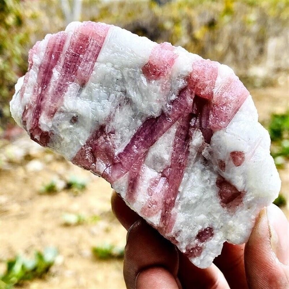 AtkitS Natural Pink Tourmaline Decorative Gemstone Quartz Crystal Mineral Specimen Spiritual Therapy Degaussing for Home Office (Size : 100-150g)