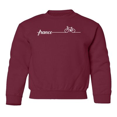 superhotapparel France 2023 Bicycle Racing Tour Bike Modern Design Youth Crewneck Sweatshirt (Maroon, Youth X-Large)