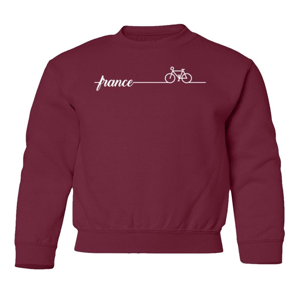 superhotapparel France 2023 Bicycle Racing Tour Bike Modern Design Youth Crewneck Sweatshirt (Maroon, Youth X-Large)