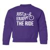 superhotapparel Just Enjoy The Ride France 2023 Bicycle Racing Tour Youth Crewneck Sweatshirt (Purple, Youth Medium) view 1
