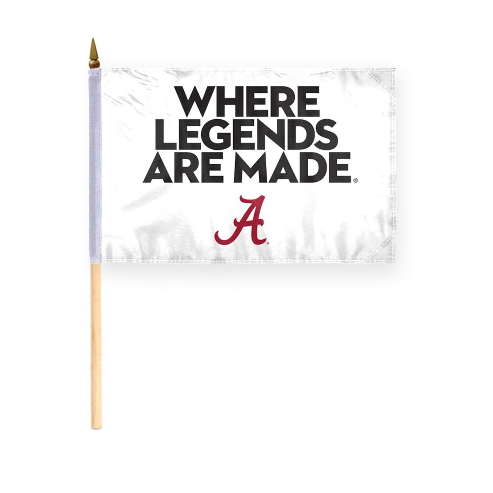 AGAS Small Bama Crimson Tide UA Where Legends are Made Stick Flags - 6x9 inch Single-Layered Printed Wrap Knitted Polyester Fabric - 17" Wood Pole - Miniature 6"x9" Crimson Tide Alabama Bama Handheld Stick Flag