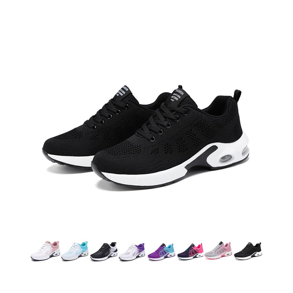 Women Orthopedic Sneakers Stylish Walking Shoes, 2023 New Air Running Shoes, Non Slip Walking Sneakers, Mesh Air Cushion Sneakers for Gym Workout Sports, H-black, 7.5