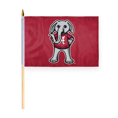 AGAS Alabama UA Crimson Tide Flag - Stick Flag - Handheld - 12in x18 in - Single-Layer Printed Wrap Knitted Polyester - 24" Extra-heavy Natural Wooden Dowel