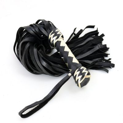 MarquiseDeBliss Genuine Leather Handcrafted Gentle Horse Whip - Thick Equestrian Training and Riding Essential - Riding Tools (27.6 Inches, Black and Gold)