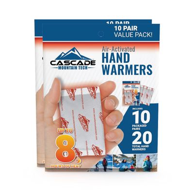 Cascade Mountain Tech Extra Long Lasting Air-Activated Hand Warmers Value Pack - Up to 8 Hours of Heat (20-Pack)