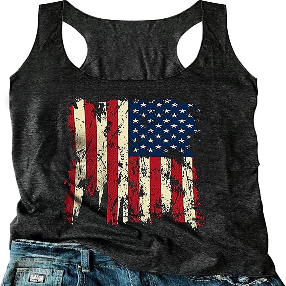 FENOMO Womens Mandala Vintage Graphic Racerback Tank Tops Summer Casual Loose O-Neck Tanks Vest Vacation Classic-Fit Shirt Cami (Usa Flag-7,3XL,3X-Large)